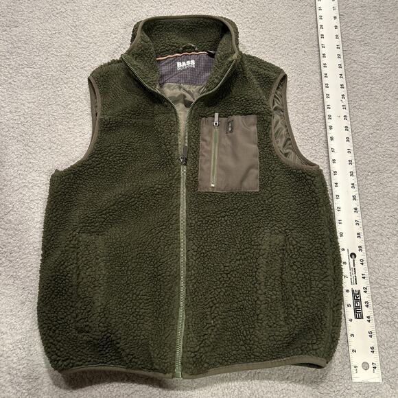 BASS OUTDOORS Men's Forest Green Full Zip Sherpa Vest Jacket Medium Cozy! - Picture 1 of 6
